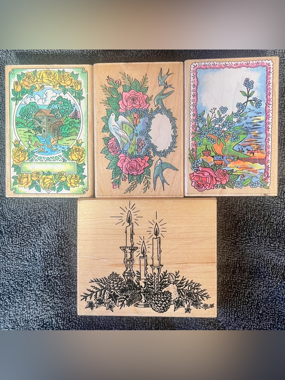 Vintage 90s Embossing Arts Company Wooden Rubber Stamps Lot of 4